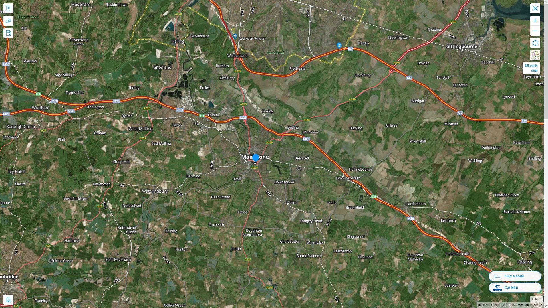 Maidstone Royaume Uni Autoroute et carte routiere avec vue satellite